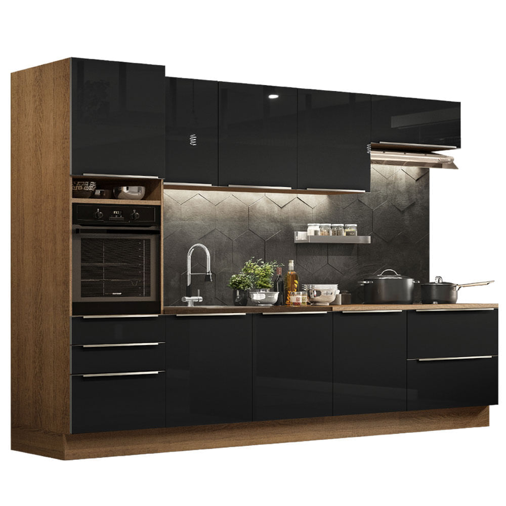 Cozinha Completa Madesa Lux 320004 Com Armário E Balcão Rustic/Preto