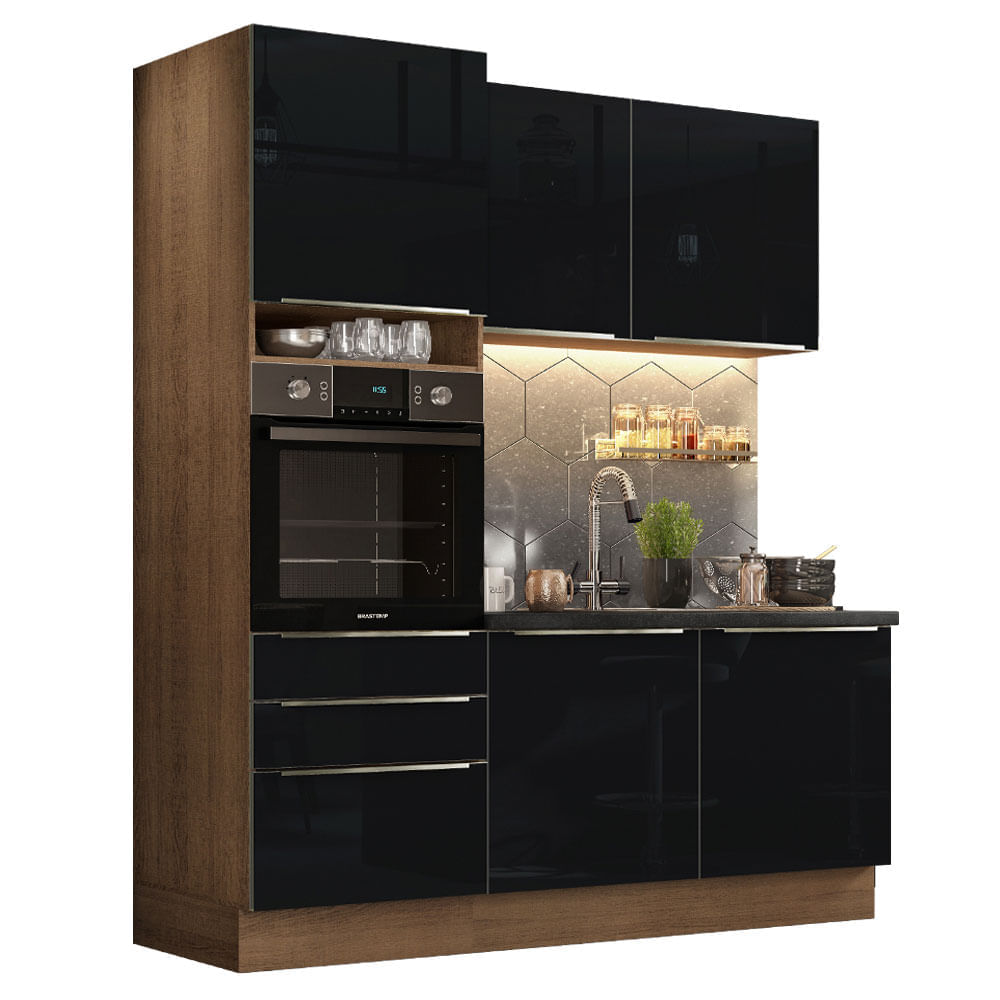 Cozinha Compacta Madesa Lux Com Armário E Balcão 5 Portas 3 Gavetas Rustic/Preto