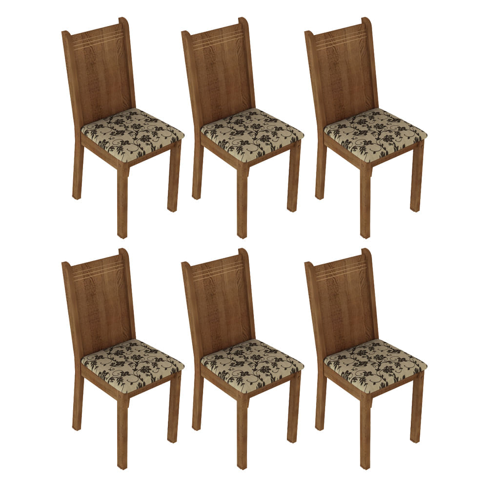 Kit 6 Cadeiras 4290 Madesa Rustic/Bege Marrom Marrom