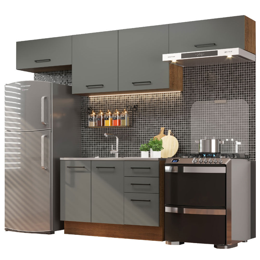 Cozinha Compacta Madesa Agata 280002 Com Armário E Balcão Rustic/Cinza Marrom