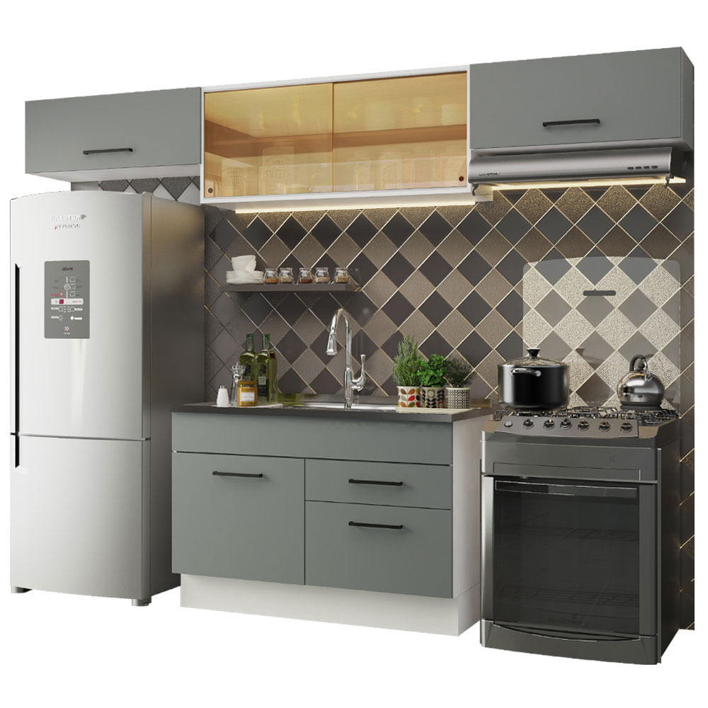 Cozinha Compacta Madesa Agata 280001 Com Armário E Balcão Branco/Cinza Branco