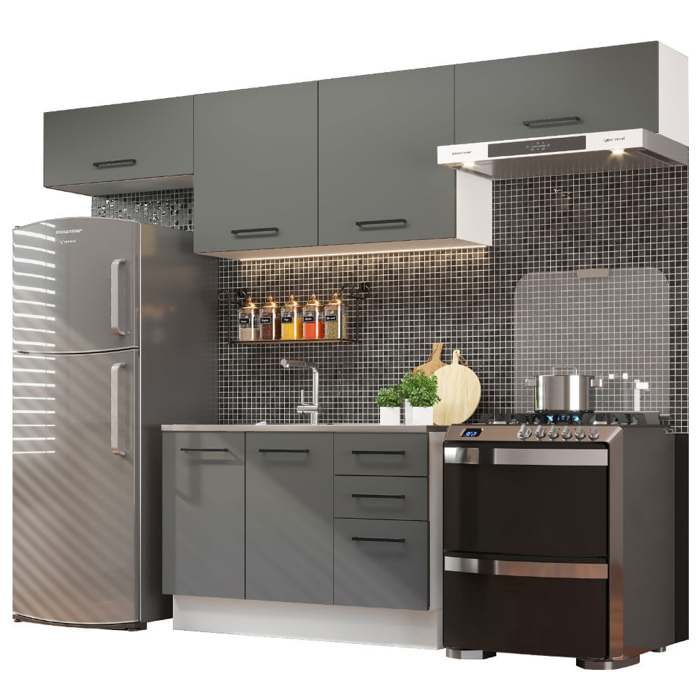 Cozinha Compacta Madesa Agata 280002 Com Armário E Balcão Branco/Cinza Branco