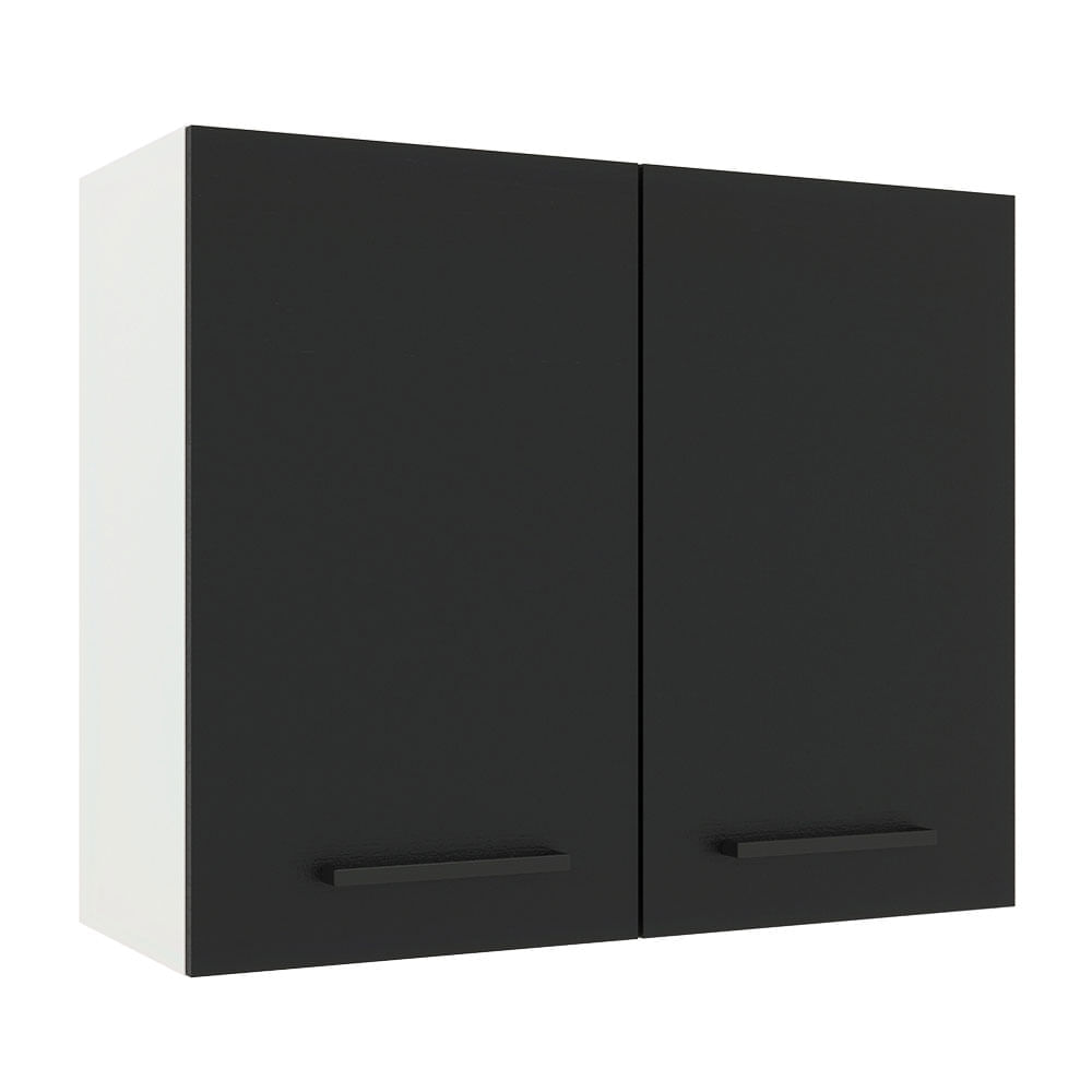 Armário Aéreo Madesa Agata 80 Cm 2 Portas Branco/Preto Branco