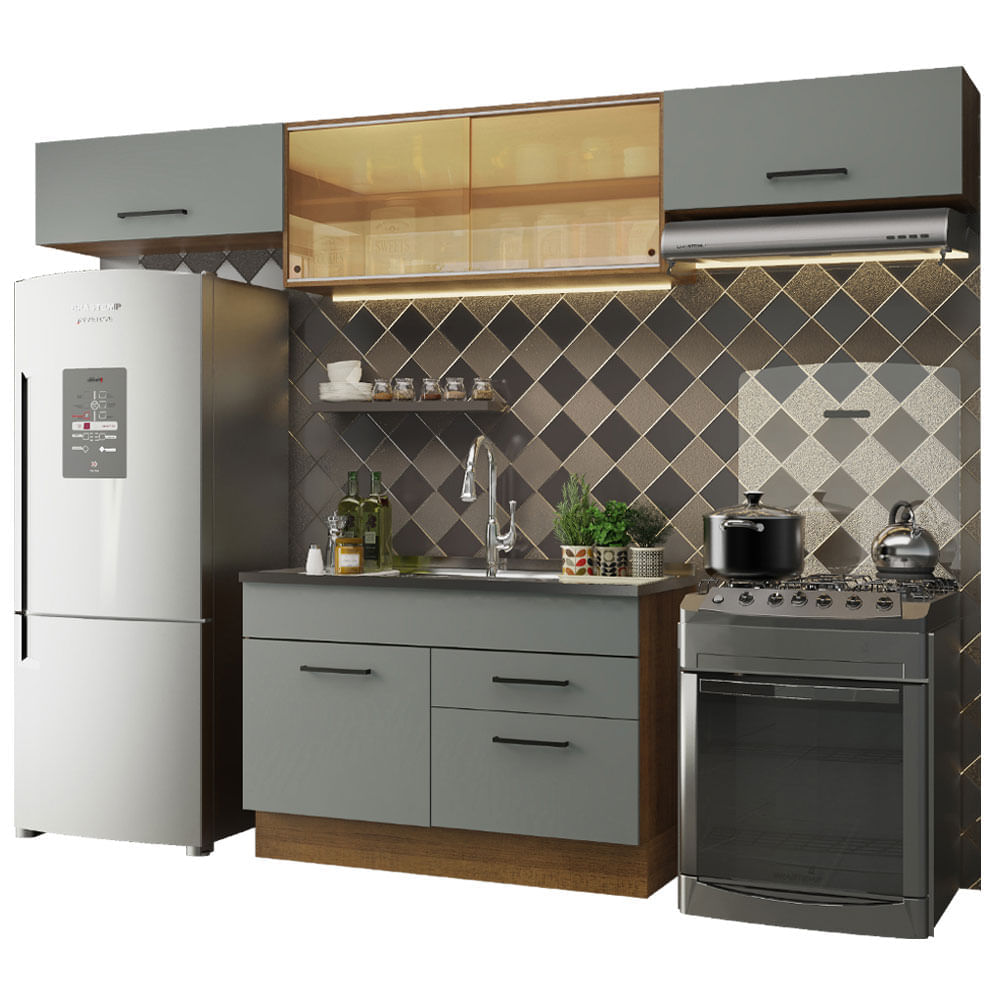Cozinha Compacta Madesa Agata 280001 Com Armário E Balcão Rustic/Cinza Marrom