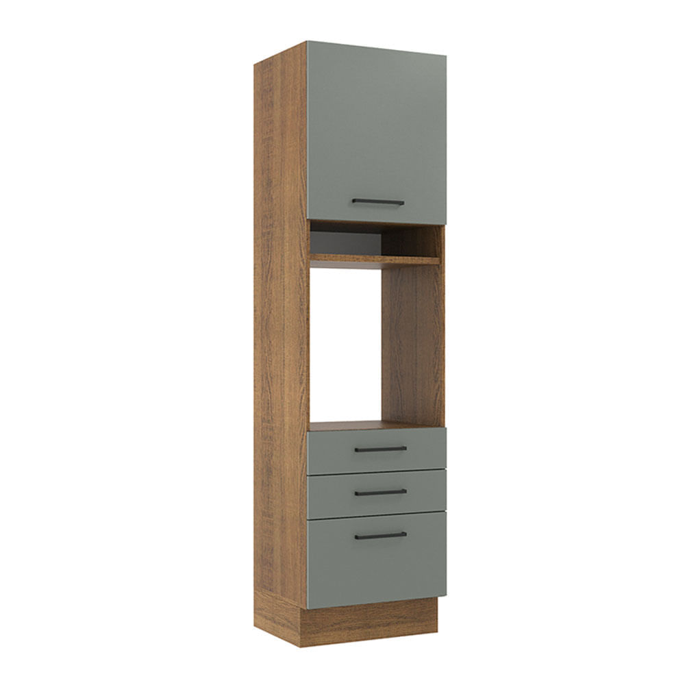 Torre Quente Madesa Agata 60 Cm 1 Porta 3 Gavetas Rustic/Cinza Marrom