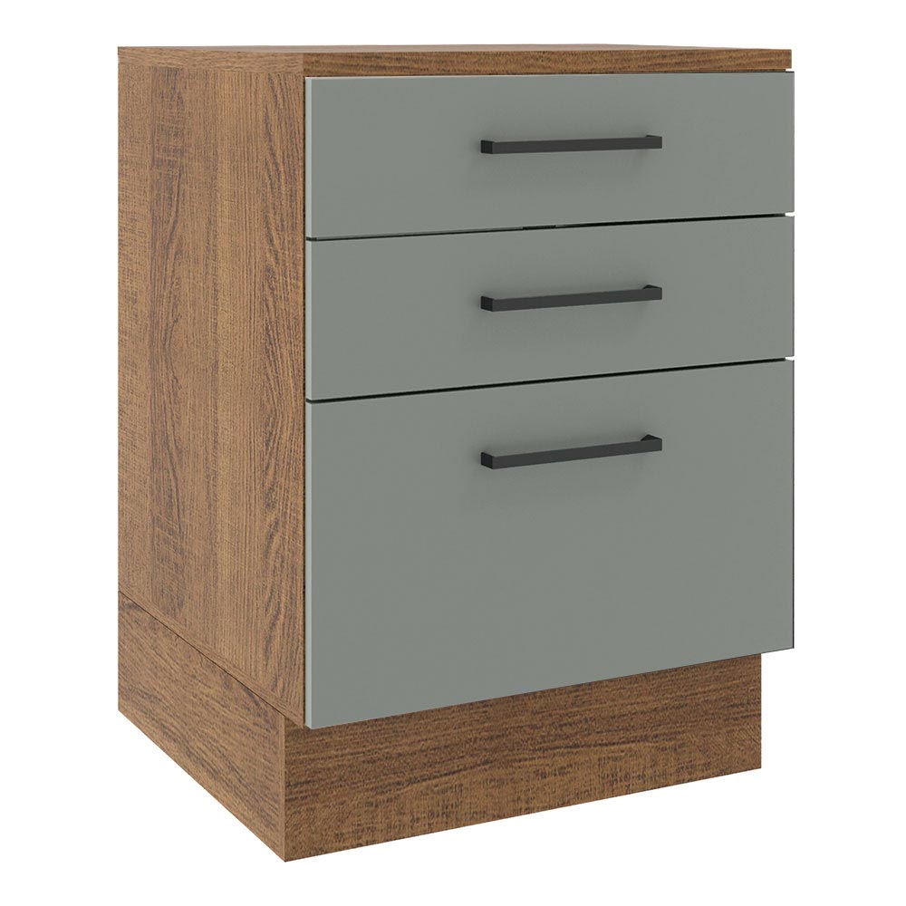 Balcão Madesa Agata 60 Cm 3 Gavetas Rustic/Cinza Marrom