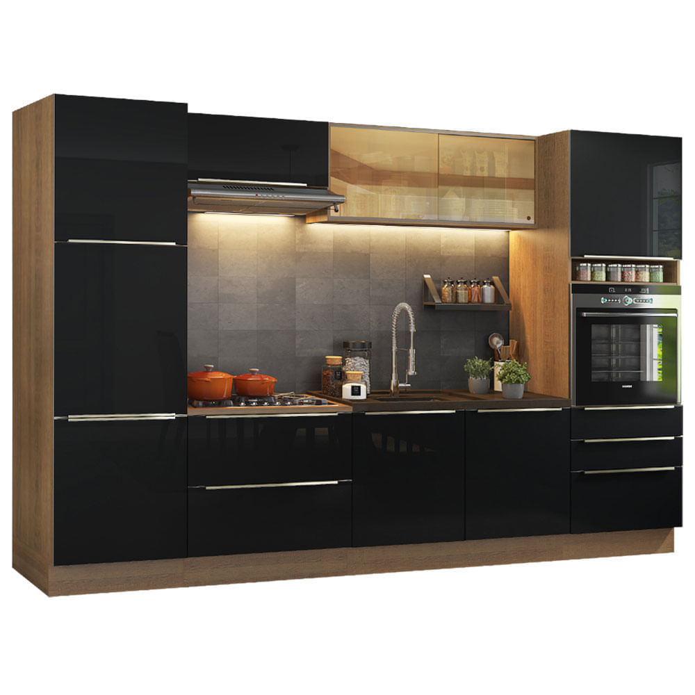 Cozinha Completa Madesa Lux Com Armário E Balcão Rustic/Preto Marrom