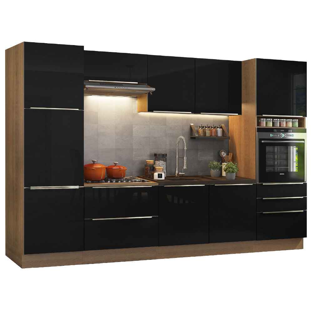 Cozinha Completa Madesa Lux Com Armário E Balcão 9 Portas 5 Gavetas Rustic/Preto Marrom