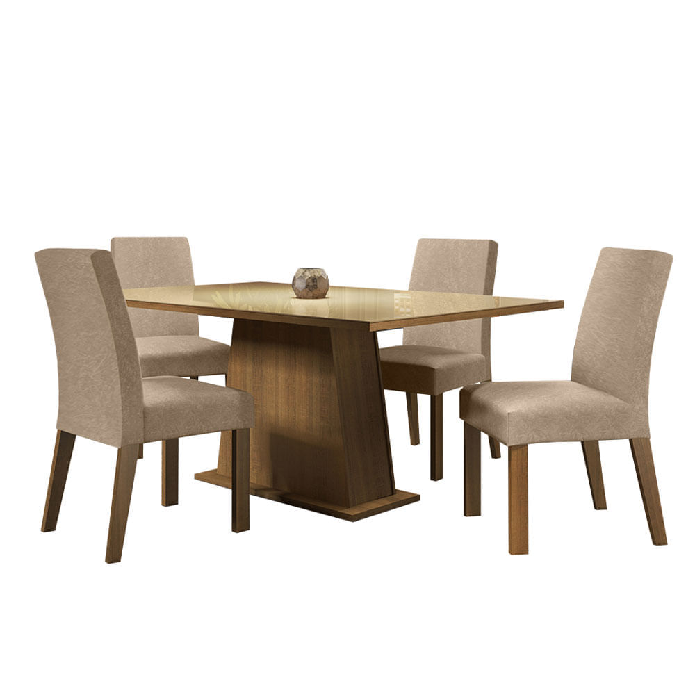 Conjunto Sala De Jantar Madesa Sabrina Mesa Tampo De Vidro Com 4 Cadeiras Rustic/Crema/Imperial Marrom
