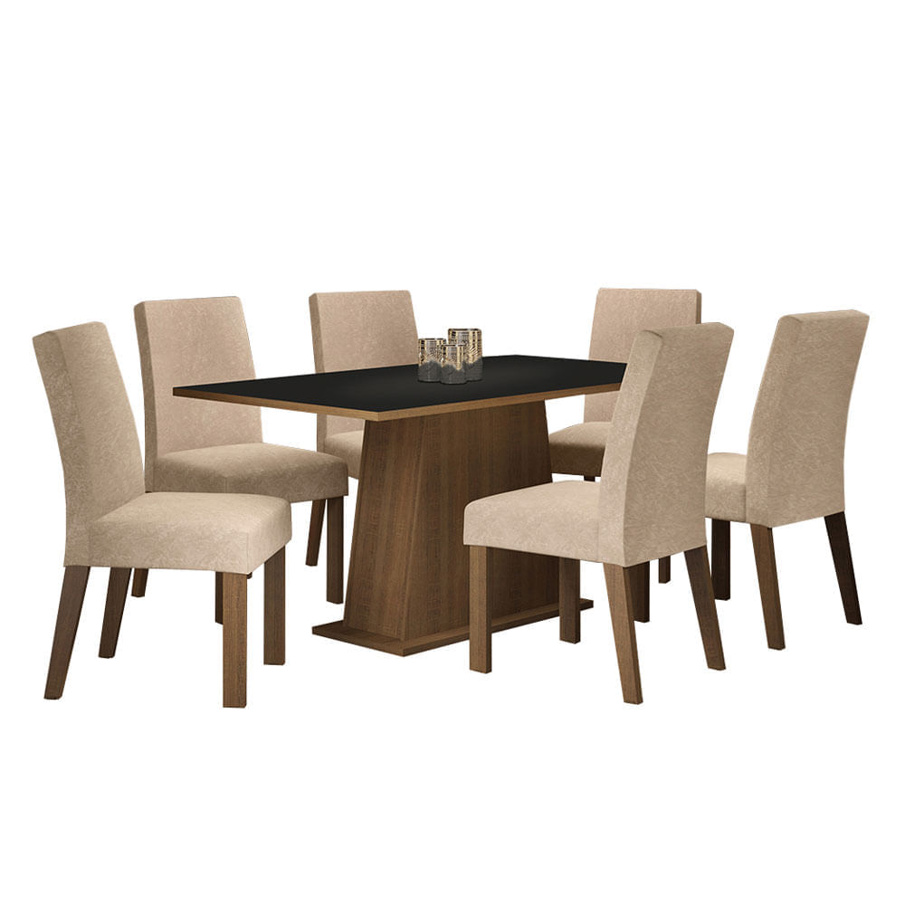 Conjunto Sala De Jantar Madesa Luciana Mesa Tampo De Madeira Com 6 Cadeiras Rustic/Preto/Imperial Marrom