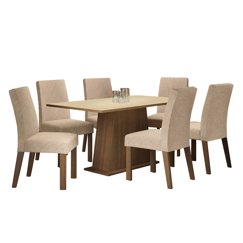 Conjunto Sala De Jantar Madesa Luciana Mesa Tampo De Madeira Com 6 Cadeiras Rustic/Crema/Imperial Marrom