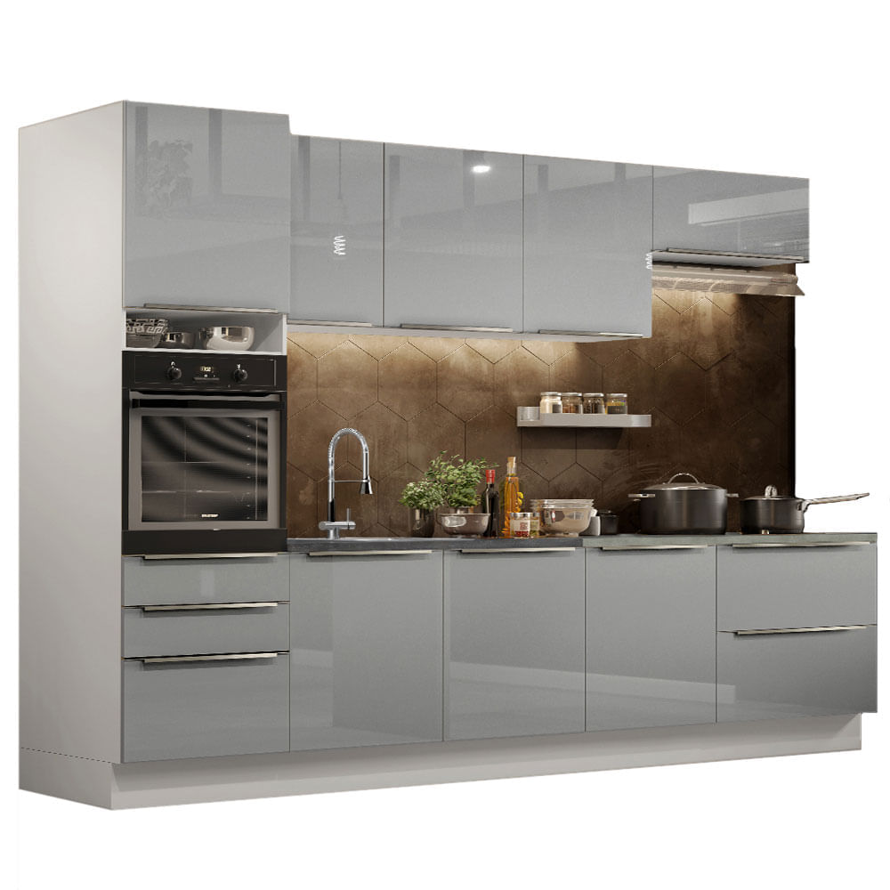 Cozinha Completa Madesa Lux 320004 Com Armário E Balcão Branco/Cinza Branco