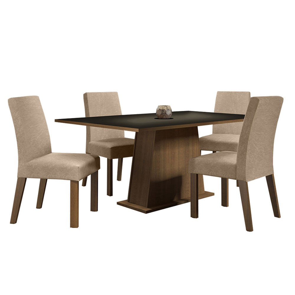 Conjunto Sala De Jantar Madesa Flavia Mesa Tampo De Madeira Com 4 Cadeiras Rustic/Preto/Imperial Marrom