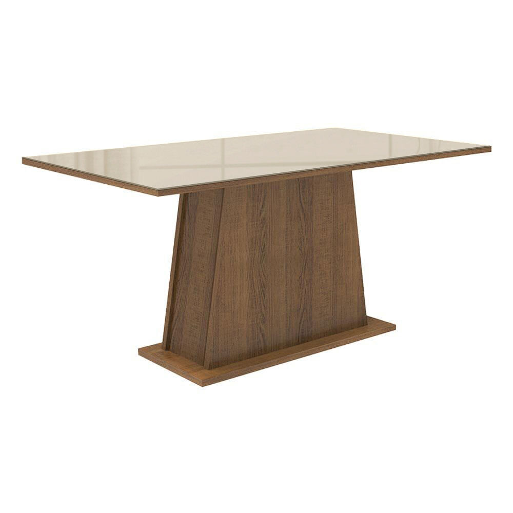 Mesa Madesa Retangular Tampo De Vidro 5364 Rustic/Crema Marrom