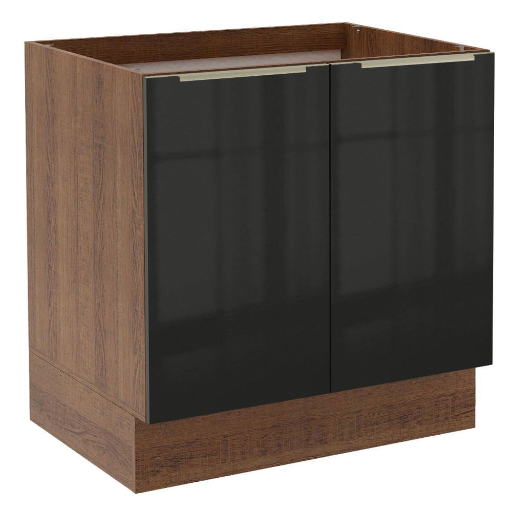 Balcão Madesa Lux 80 Cm 2 Portas Rustic/Preto