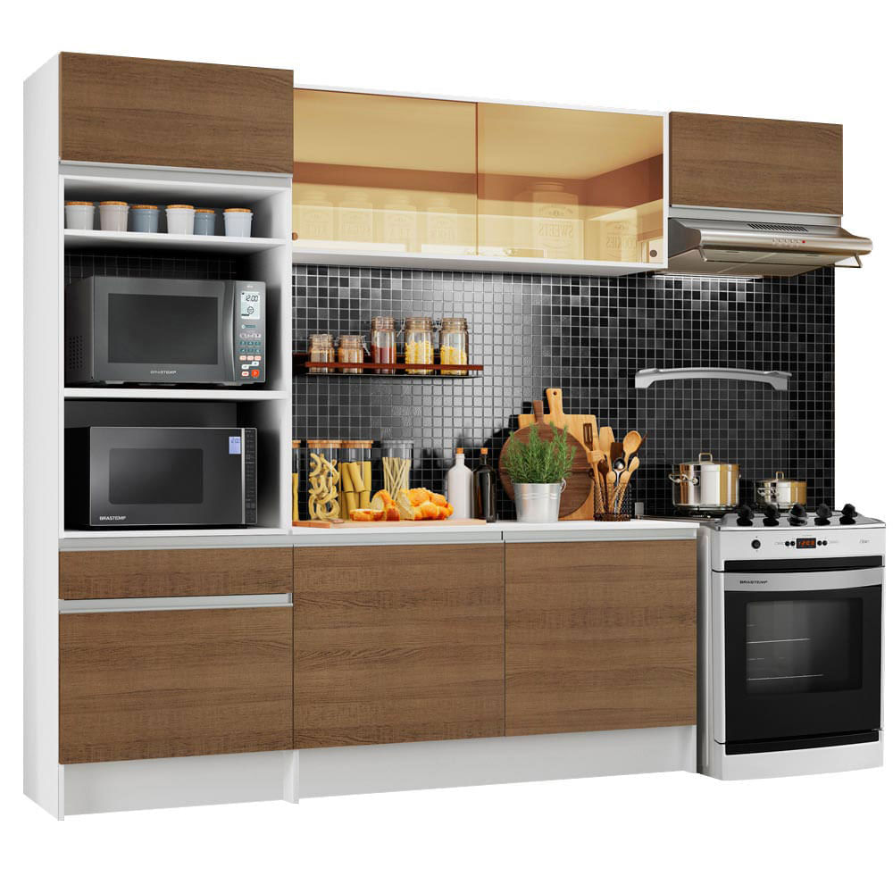 Armário De Cozinha Completa Madesa Diamante Com Um Balcão E Tampo Branco/Rustic Marrom