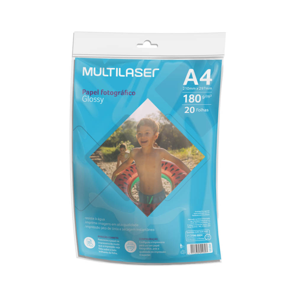 Papel Fotográfico Glossy A4 180G 20 Folhas - Pe039 Multilaser