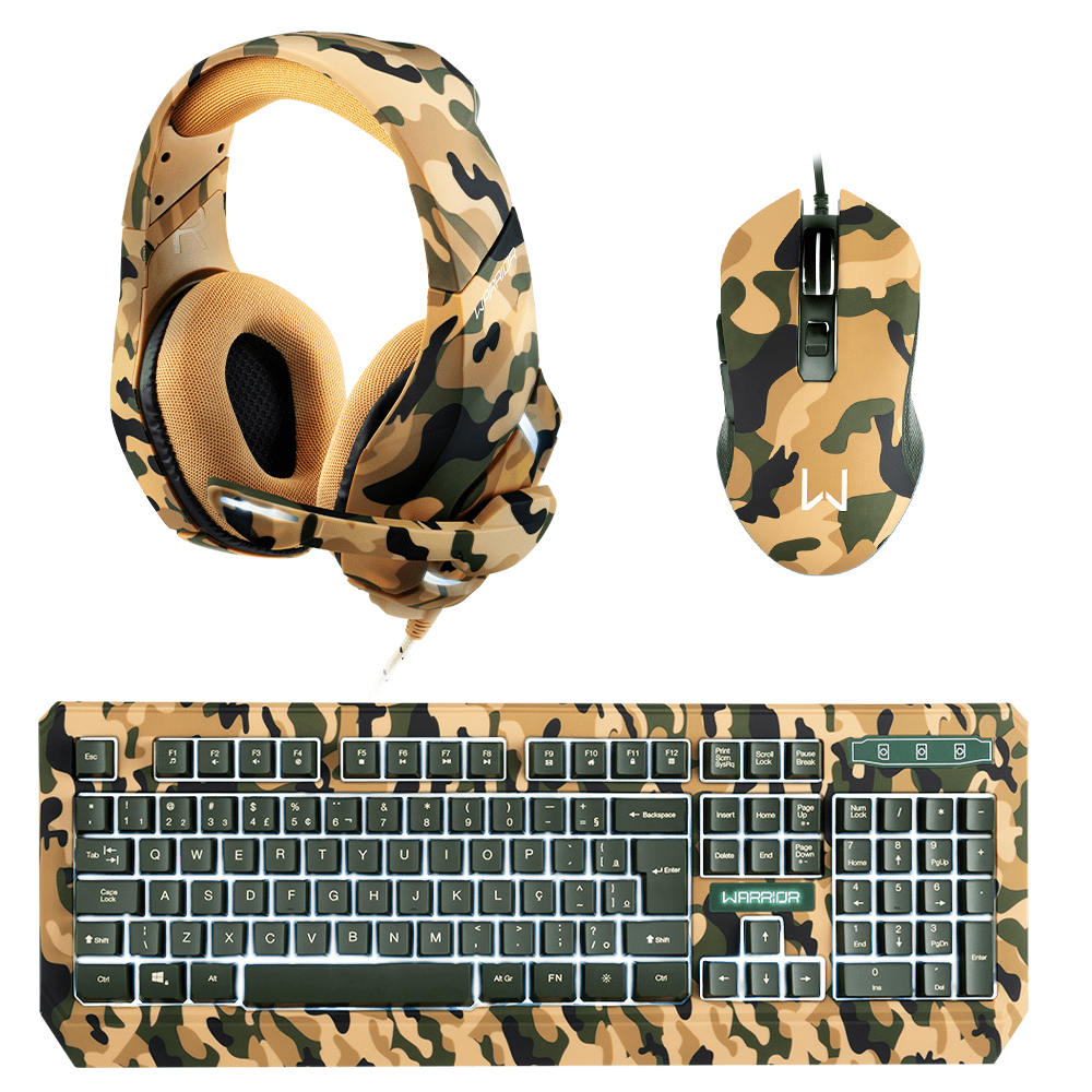 Combo Gamer - Teclado E Mouse Gamer Army Kyler Warrior E Headset Gamer Straton Usb 2.0 Stereo Led Army Warrior - Ph305k