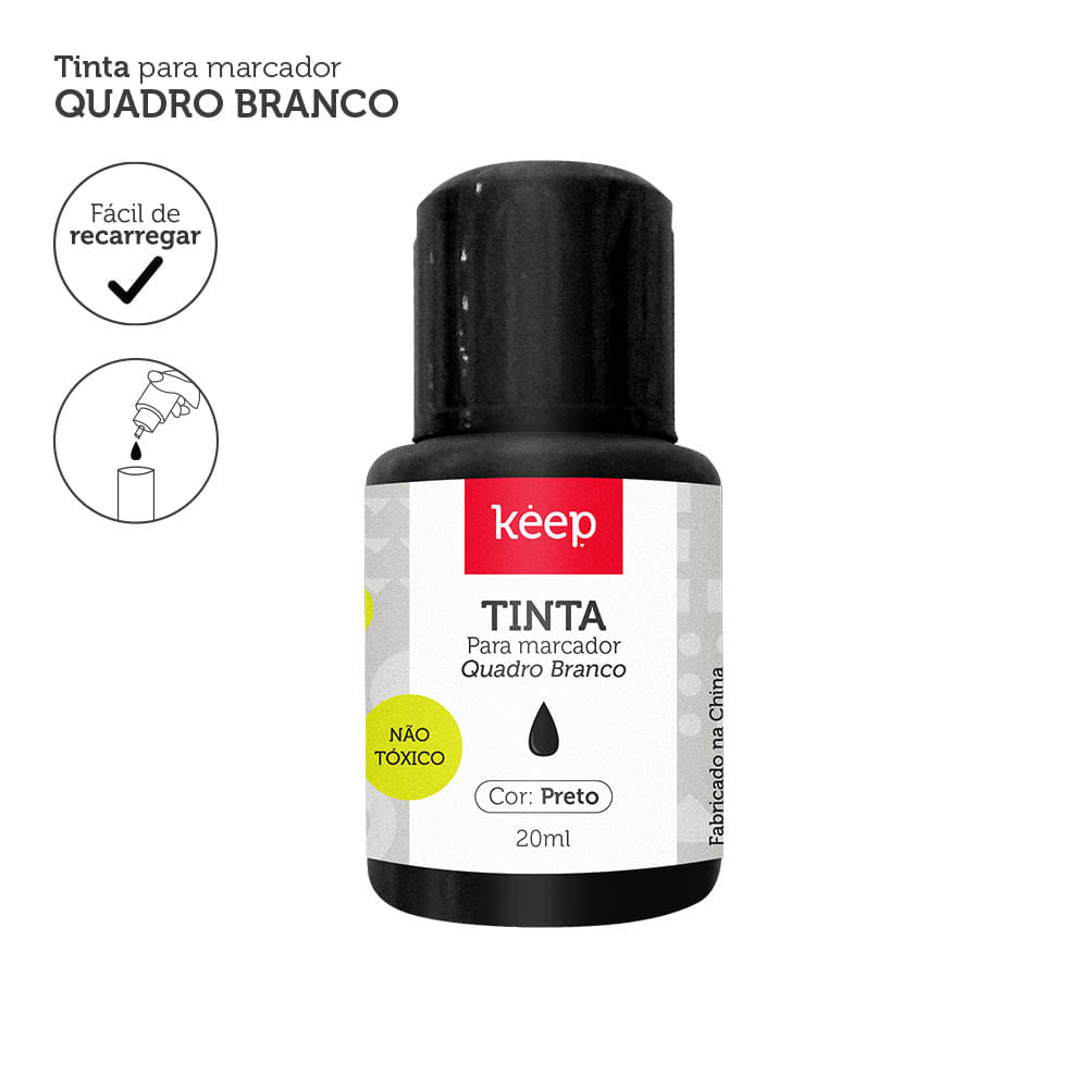 Tinta Reabastecedora P/ Marcador Quadro Branco 20ml Preto Caixa C/ 12Un - Keep - Mr041