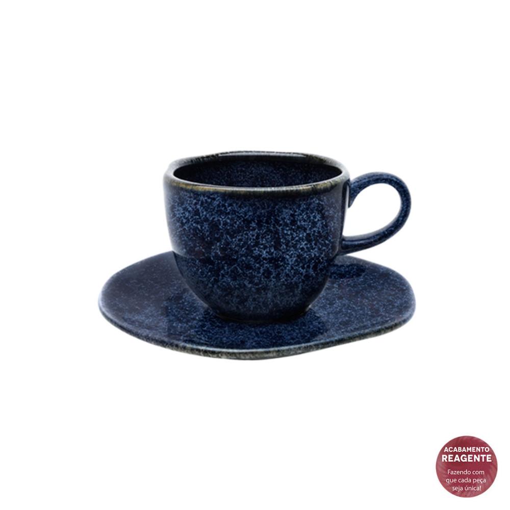 Conjunto De 6 Xícaras Pequenas 75ml Com Pires Ryo Safira Azul