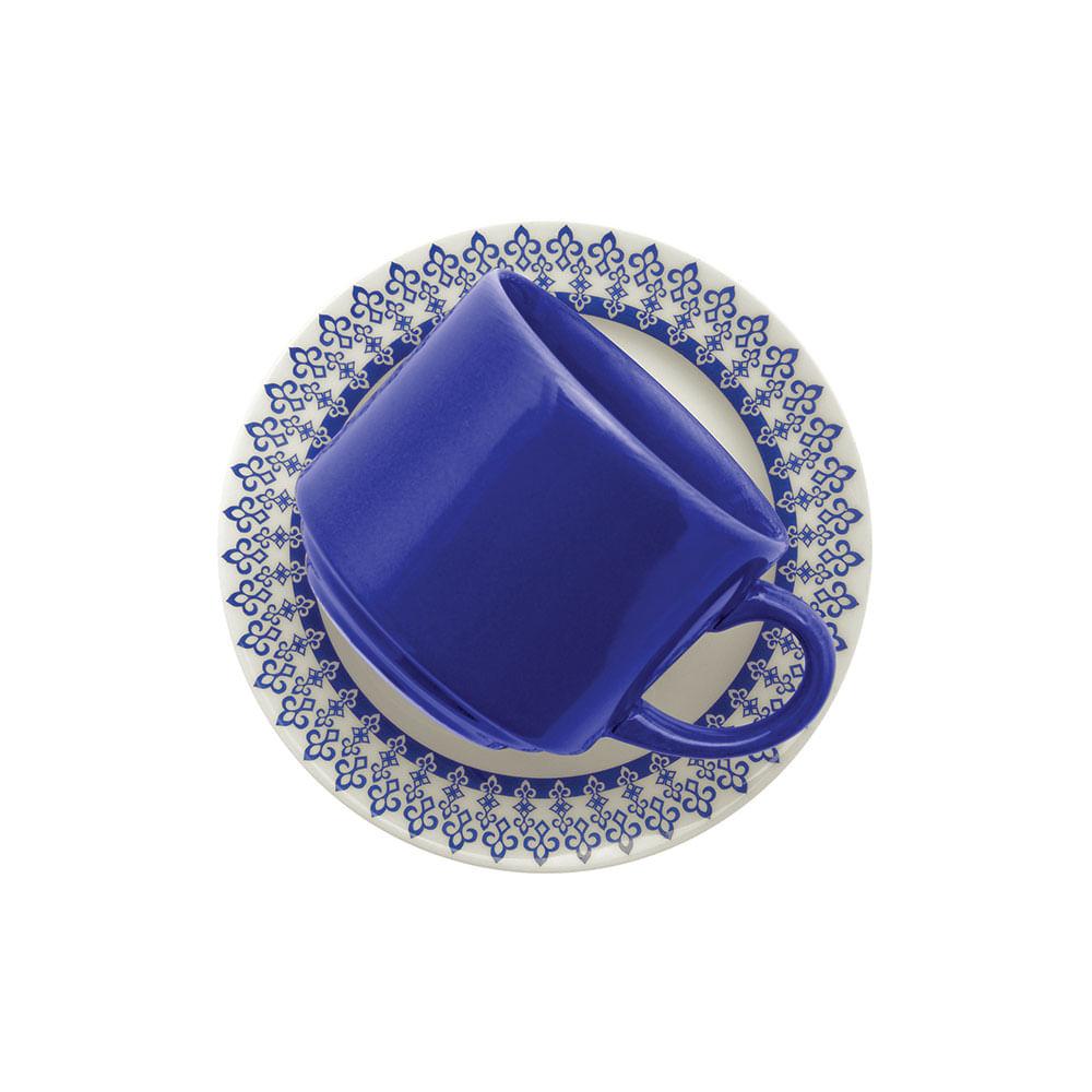 Conjunto De 6 Xícaras Grandes 200ml Com Pires Donna Grécia Azul