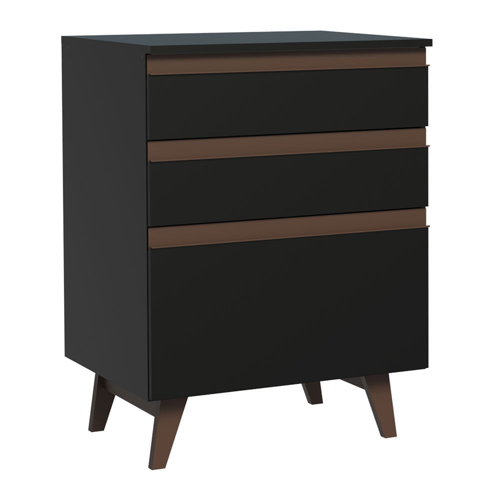 Balcão Madesa Reims 60 Cm 3 Gavetas Preto Preto