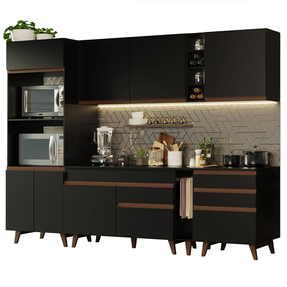 Cozinha Completa Madesa Reims 270002 Com Armário E Balcão Preto Preto