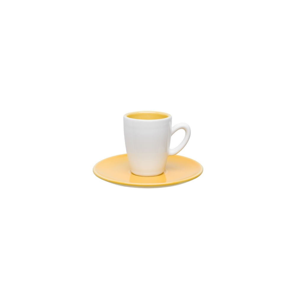 Conjunto De 6 Xícaras Pequenas Expresso 75ml Com Pires Amarelo/Branco Oxford