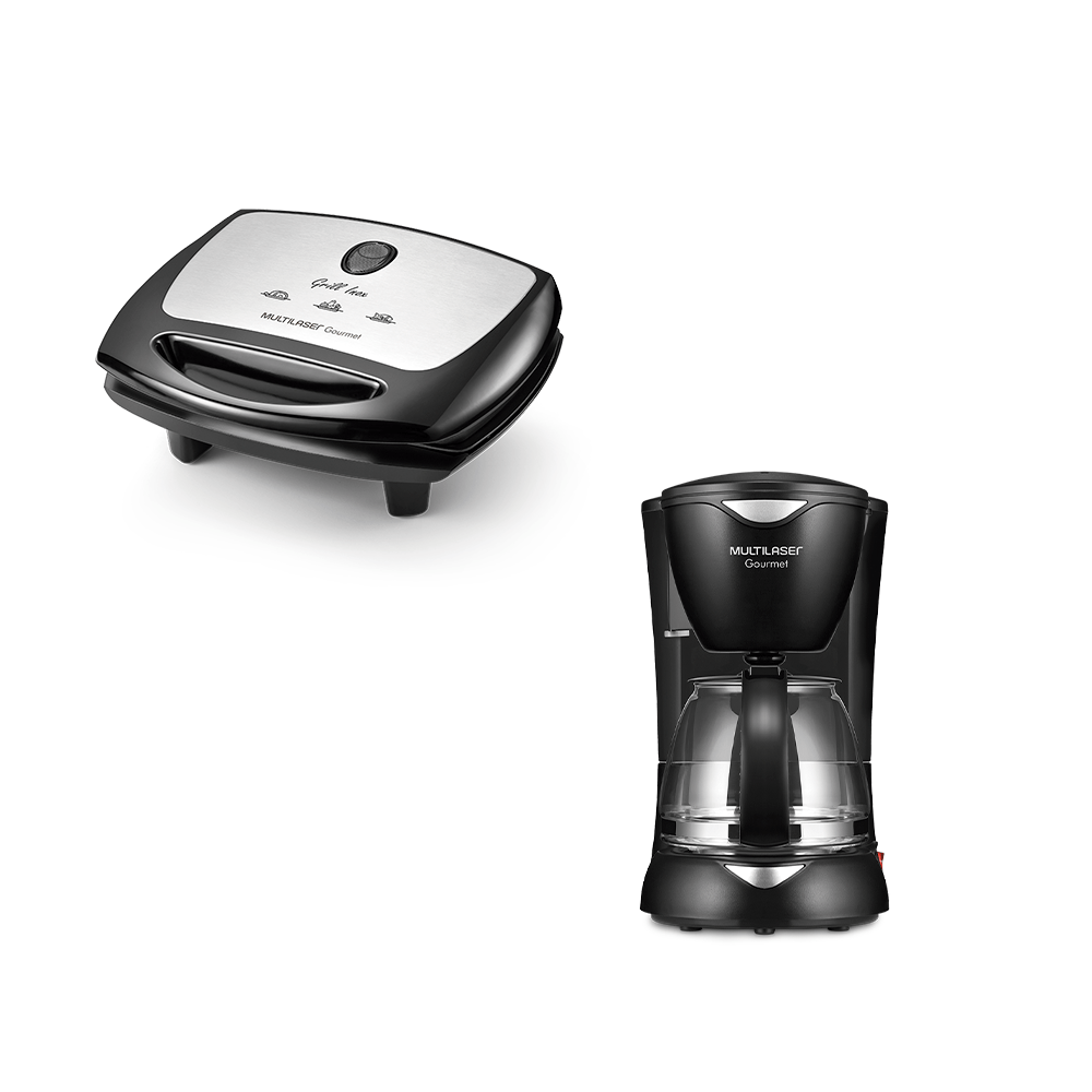 Combo Cozinha - Sanduicheira Super Grill Inox -1200W Antiaderente Preta E Cafeteira Elétrica Gourmet -200W Preta - Ce12k Preto