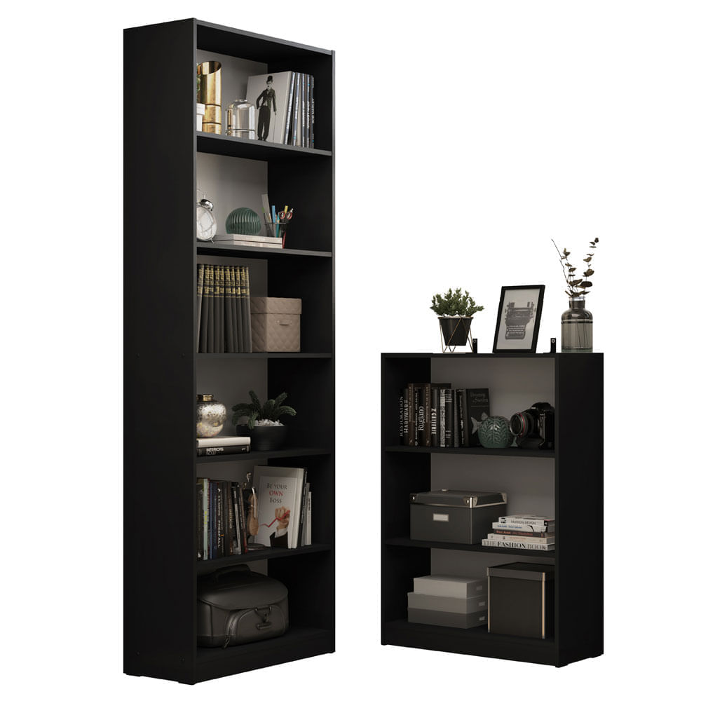 Kit Madesa Estante Livreiro 6908 + Estante Livreiro 6907 Preto Preto