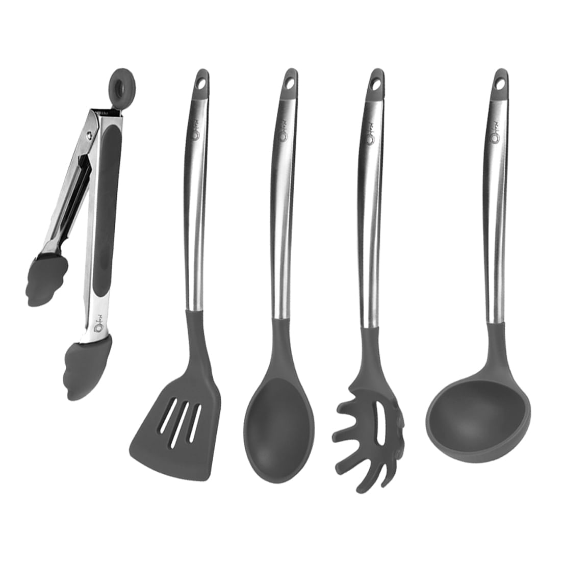 Conjunto De 5 Utensílios Em Silicone Com Cabo Inox Cool Grey