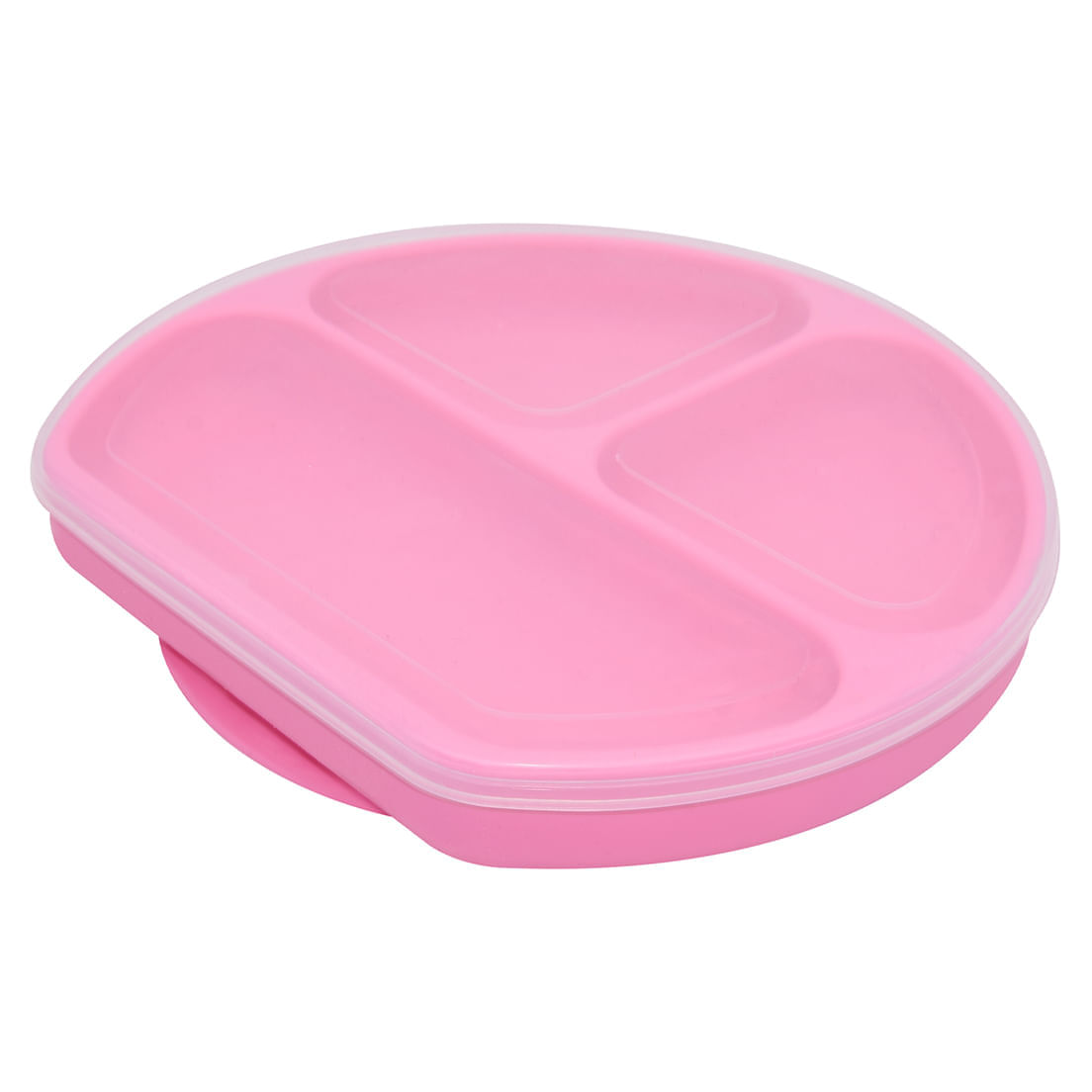 Prato De Silicone Com 3 Divisórias Com Base De Sucção E Tampa Pink Rosa