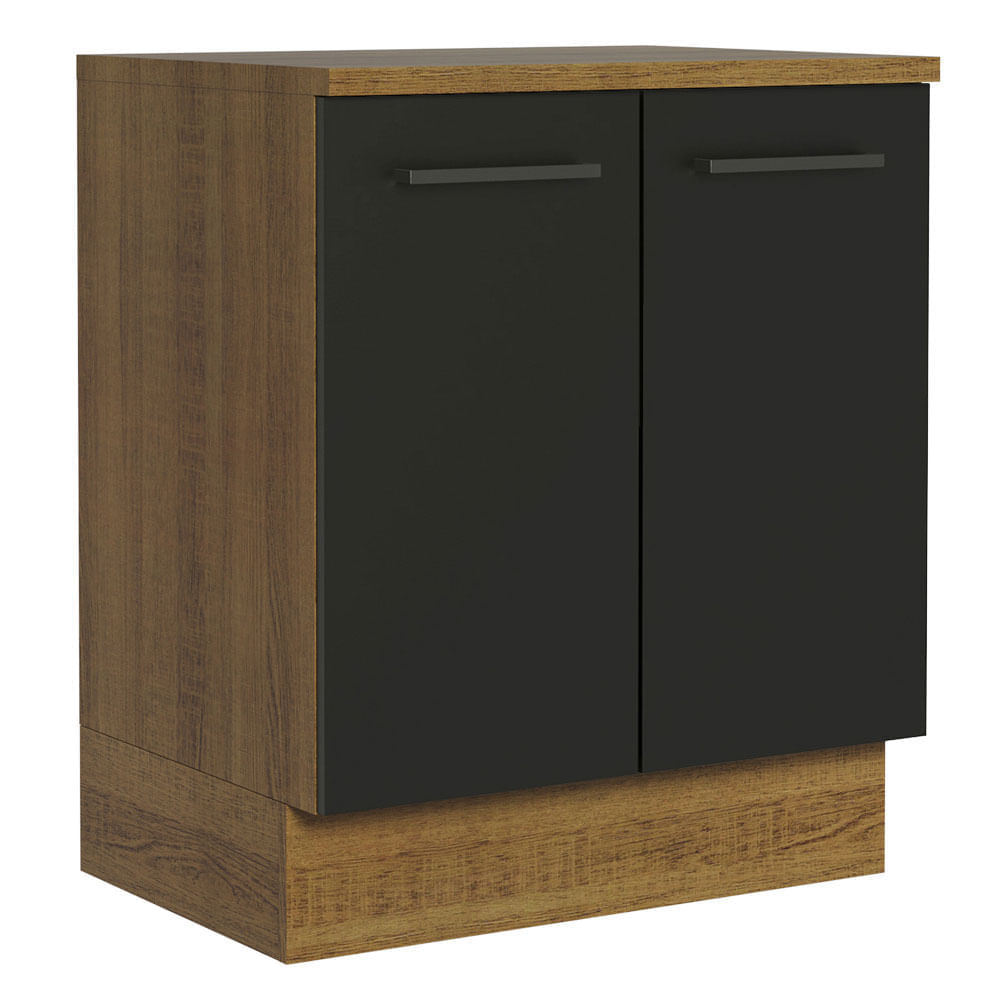 Balcão De Cozinha Madesa Agata 70 Cm 2 Portas Rustic/Preto Marrom