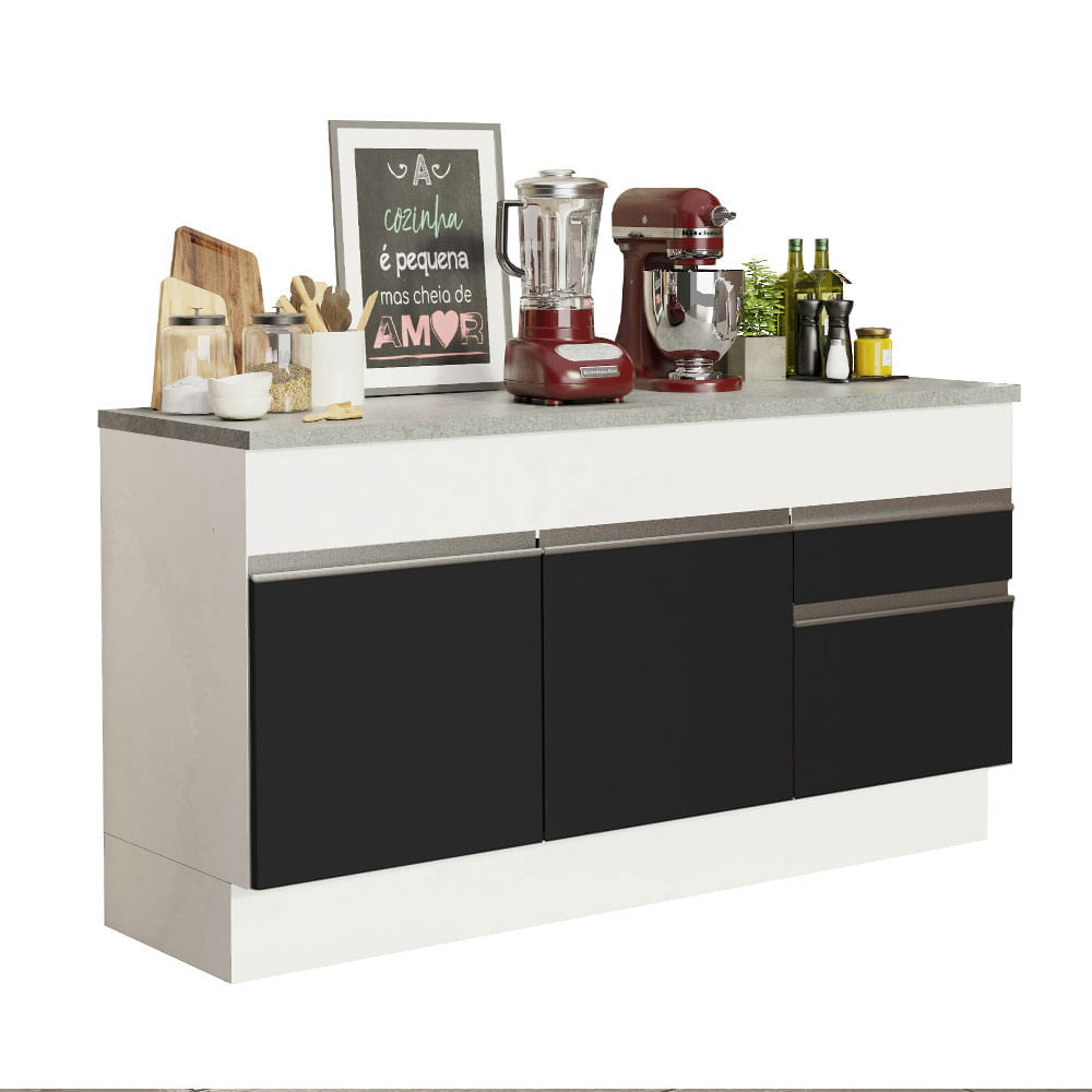 Balcão De Pia Madesa Glamy 150 Cm 2 Portas E 2 Gavetas (Com Tampo) Branco/Preto Branco