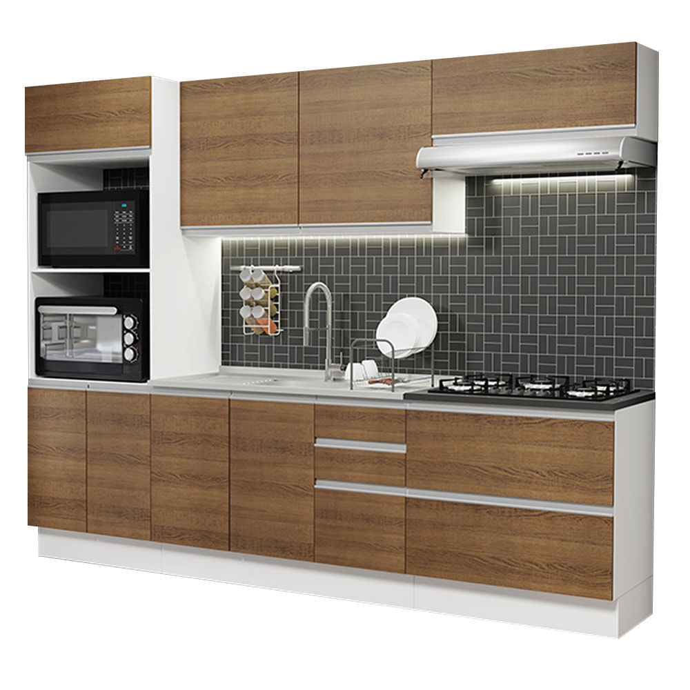 Cozinha Completa 100% Mdf Madesa Acordes 270006 Com Armário E Balcão (Sem Tampo E Pia) Branco/Rustic Branco