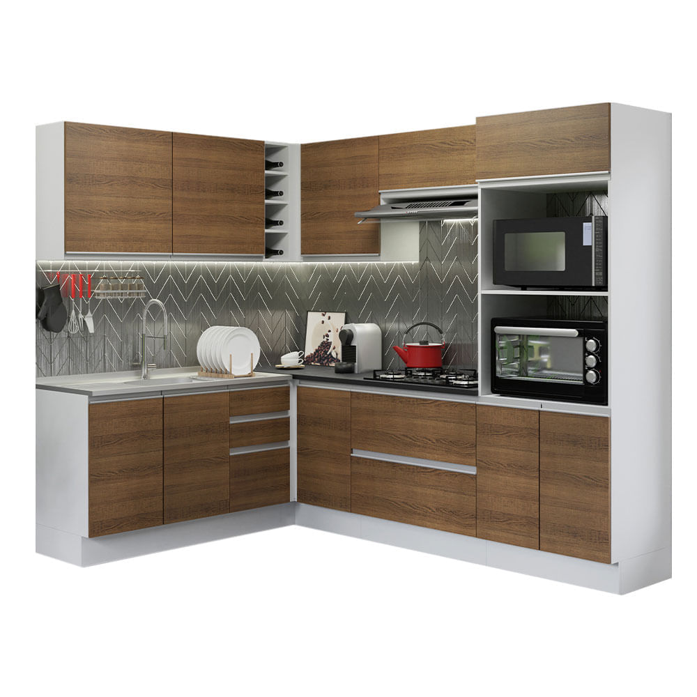 Cozinha Completa De Canto 100% Mdf Madesa Acordes 419003 Com Armário E Balcão (Sem Tampo E Pia) Branco/Rustic