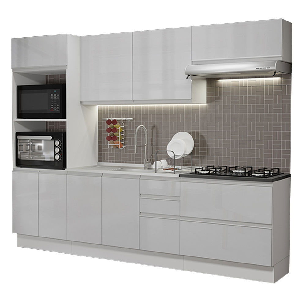 Cozinha Completa 100% Mdf Madesa Acordes 270006 Com Armário E Balcão (Sem Tampo E Pia) Frentes Branco Brilho Branco