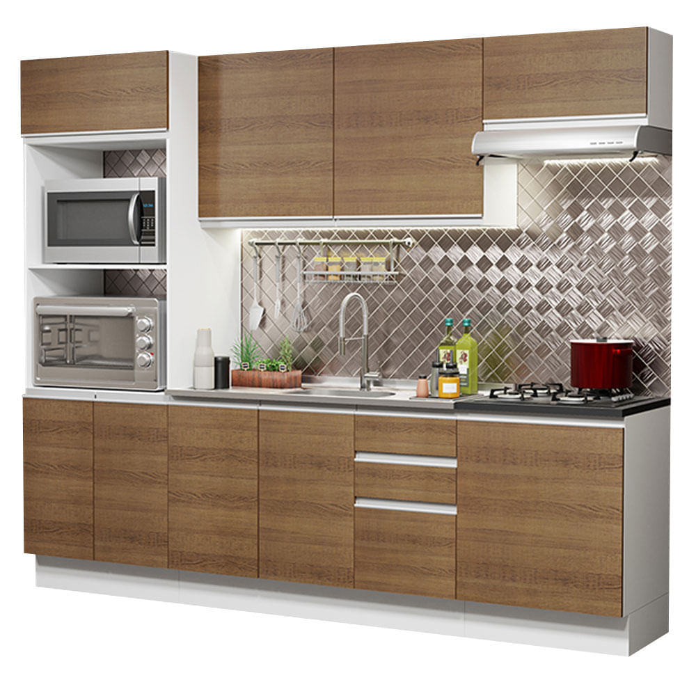 Cozinha Completa 100% Mdf Madesa Acordes 250003 Com Armário E Balcão (Sem Tampo E Pia) Branco/Rustic Branco