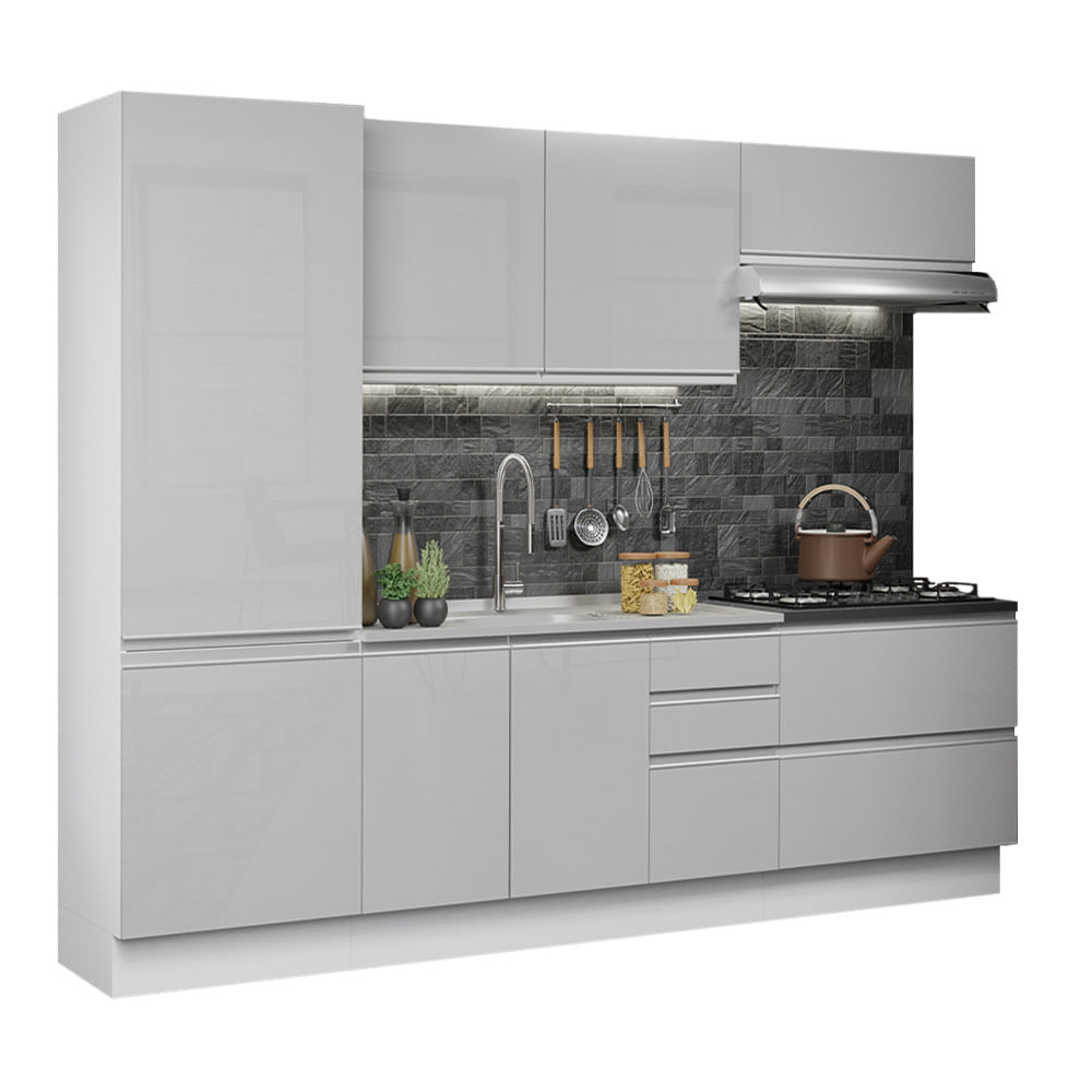 Cozinha Completa 100% Mdf Madesa Acordes 260001 Com Armário E Balcão (Sem Tampo E Pia) Frentes Branco Brilho Branco