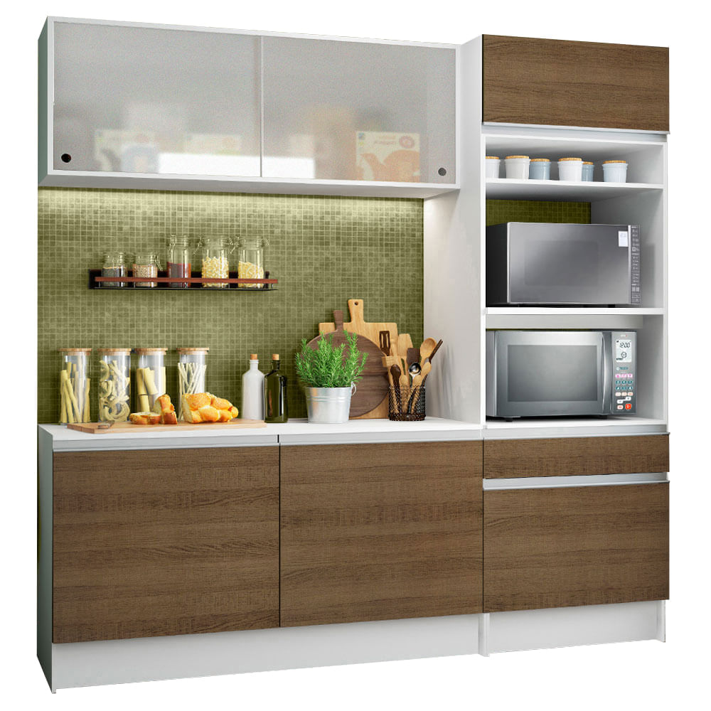 Cozinha Compacta Madesa Topazio Pop Com Armário, Balcão E Tampo Branco/Rustic Branco