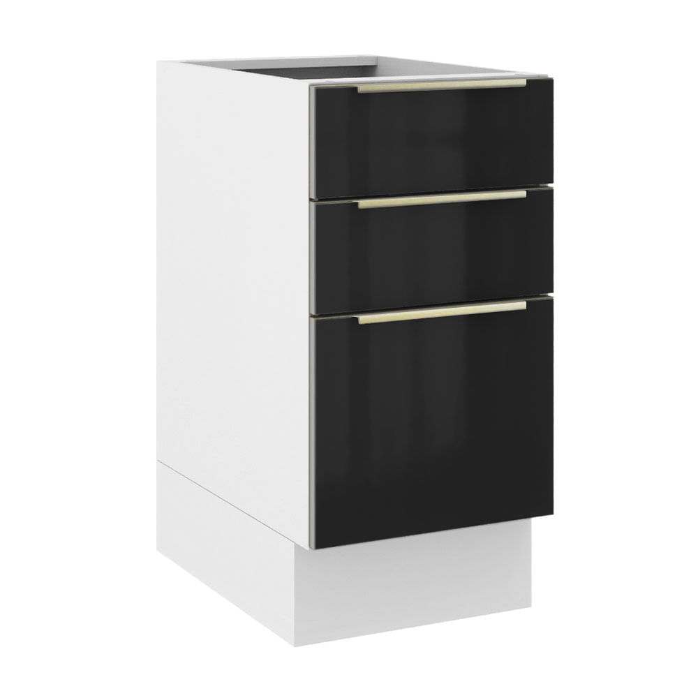 Balcão Madesa Lux 40 Cm 3 Gavetas (Sem Tampo) Branco/Preto Branco