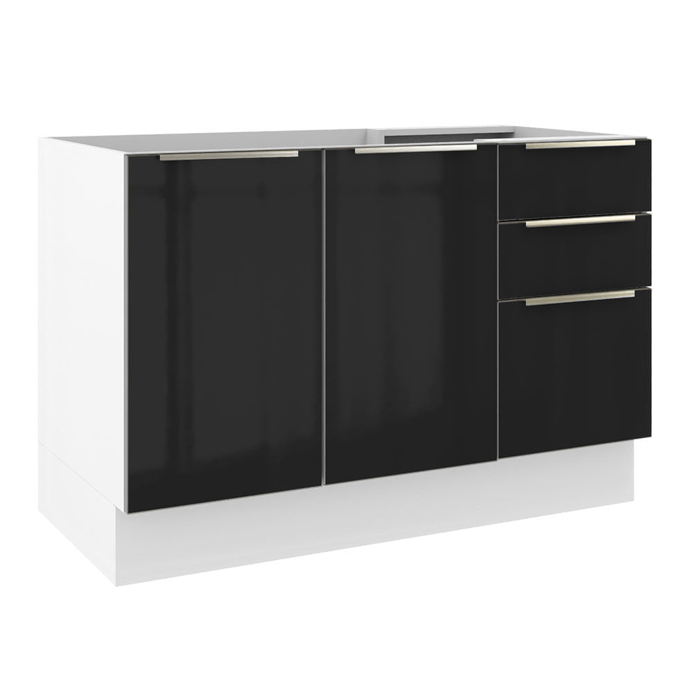Balcão Gabinete De Pia Madesa Lux 120 Cm 2 Portas 3 Gavetas Branco/Preto Branco