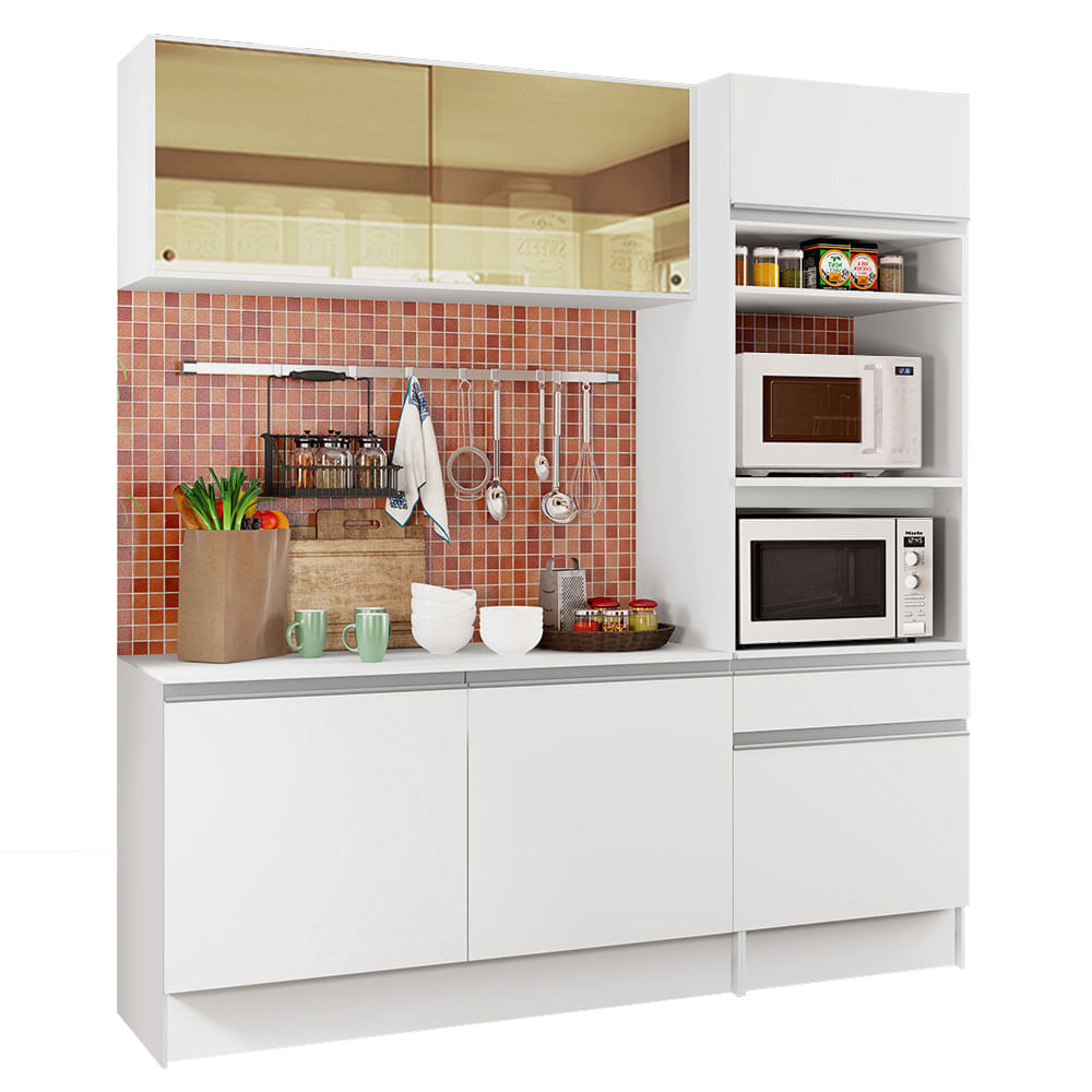 Cozinha Compacta Madesa Diamante Pop Com Armário, Balcão E Tampo Branco Branco