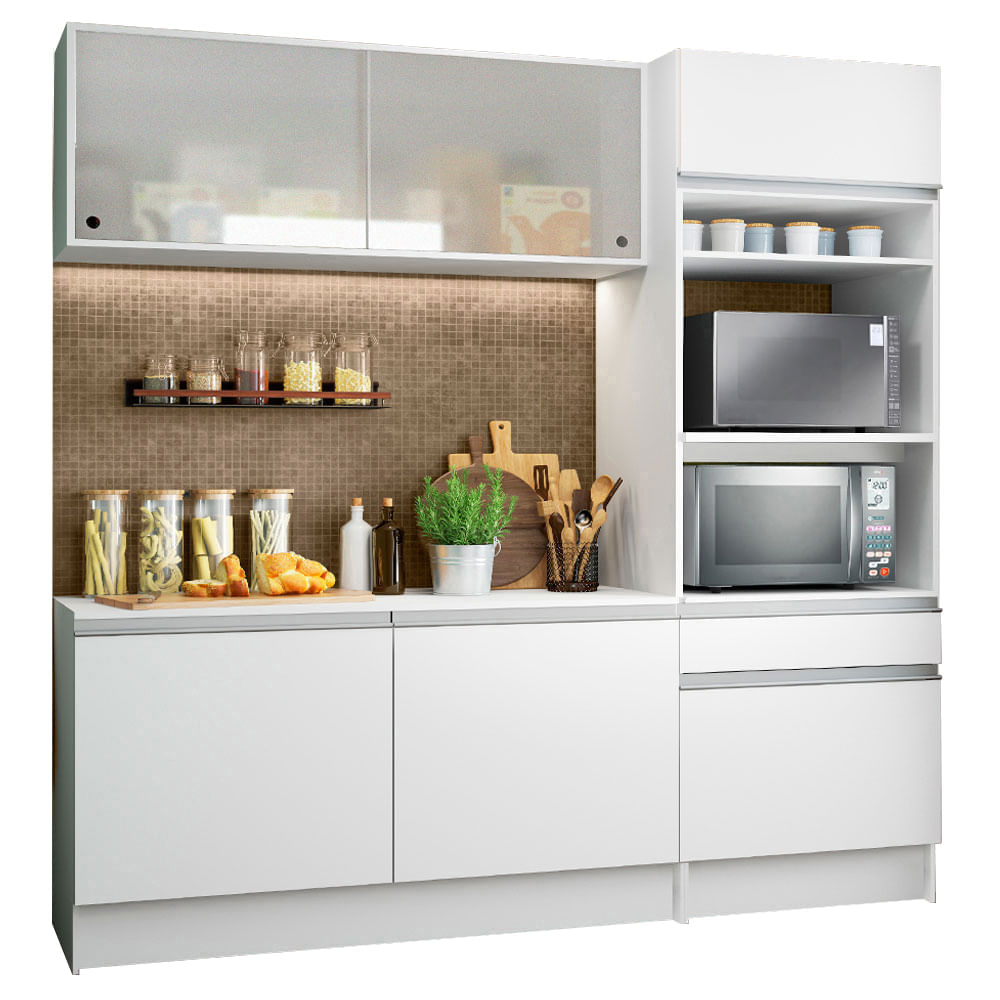 Cozinha Compacta Madesa Topazio Pop Com Armário, Balcão E Tampo Branco Branco