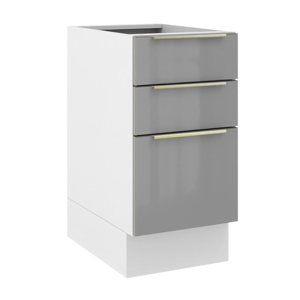 Balcão Madesa Lux 40 Cm 3 Gavetas (Sem Tampo) Branco/Cinza Branco