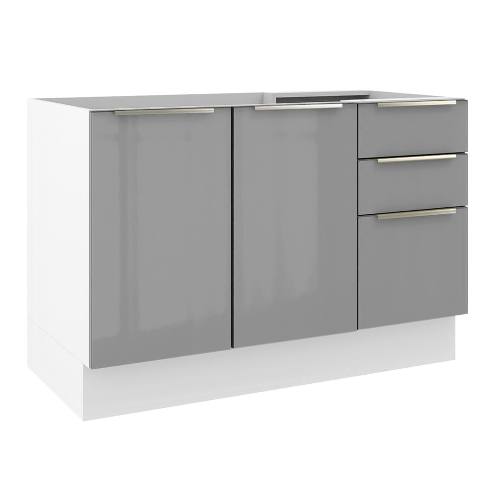 Balcão Gabinete De Pia Madesa Lux 120 Cm 2 Portas 3 Gavetas Branco/Cinza