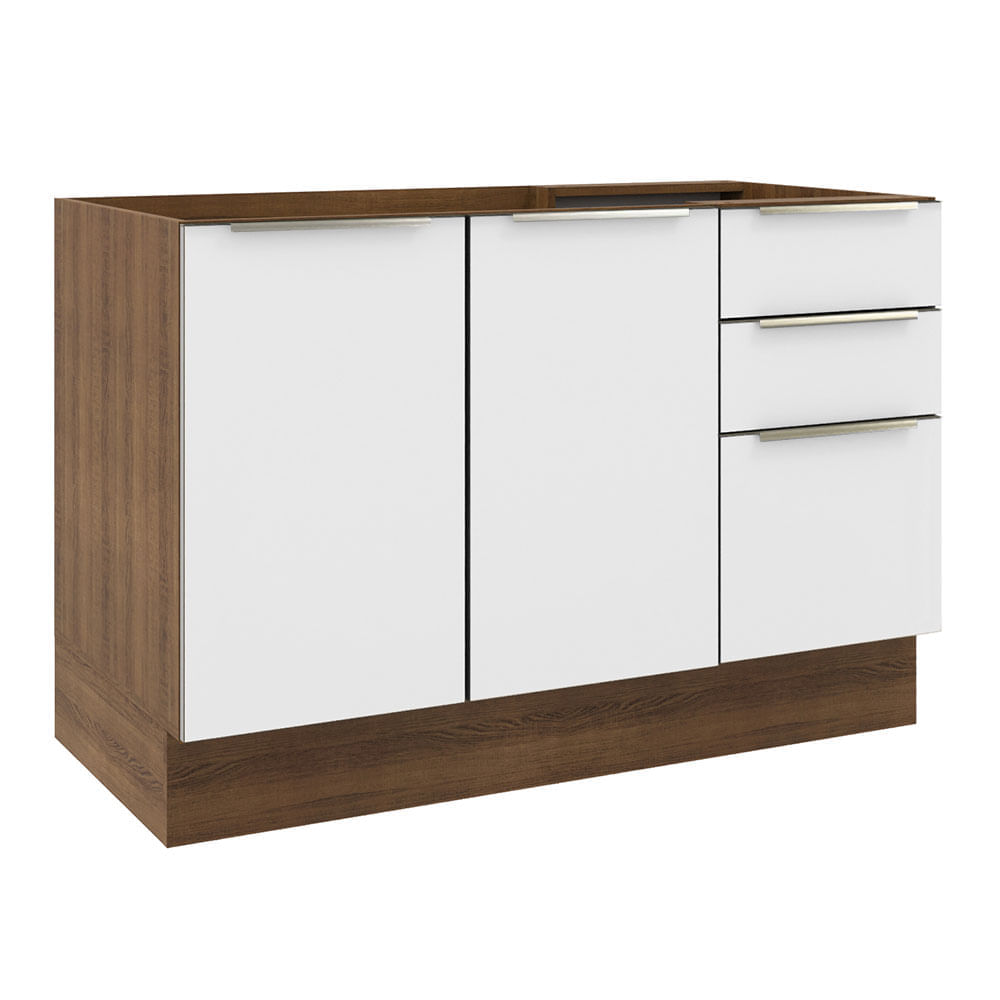 Balcão Gabinete De Pia Madesa Lux 120 Cm 2 Portas 3 Gavetas (Sem Tampo) Rustic/Branco Veludo