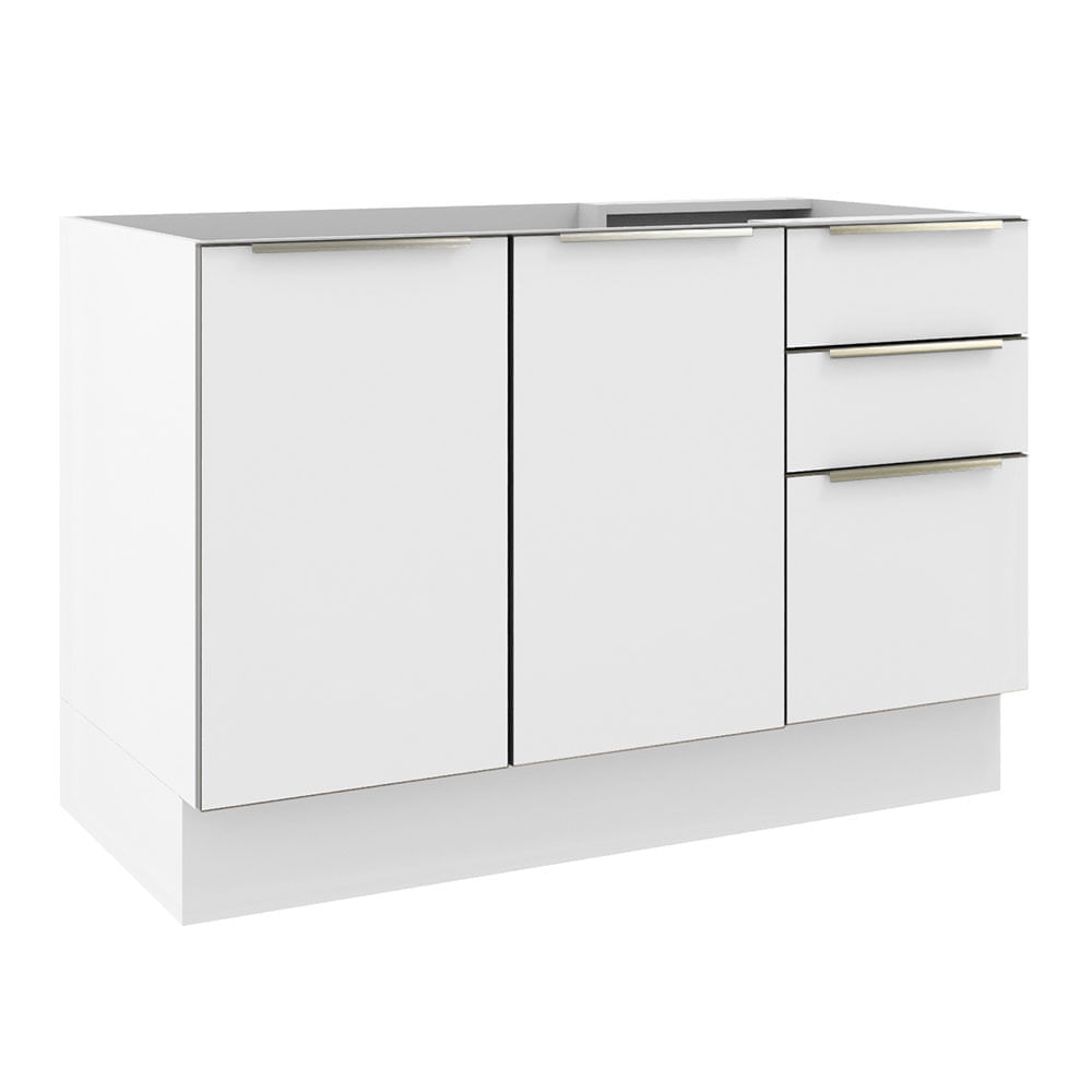 Balcão Gabinete De Pia Madesa Lux 120 Cm 2 Portas 3 Gavetas (Sem Tampo) Branco/Branco Veludo Branco