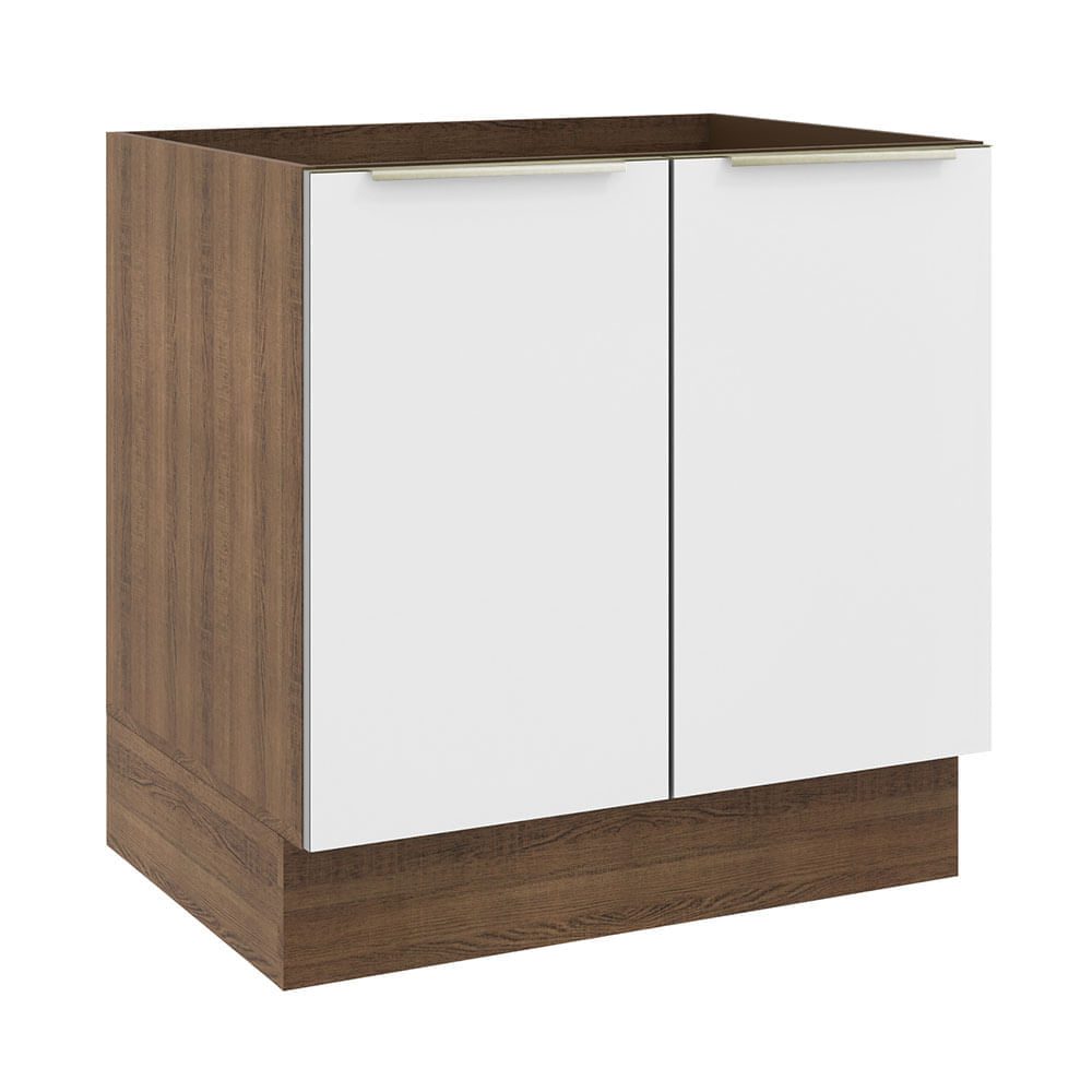 Balcão Madesa Lux 80 Cm 2 Portas (Sem Tampo) Rustic/Branco Veludo Marrom