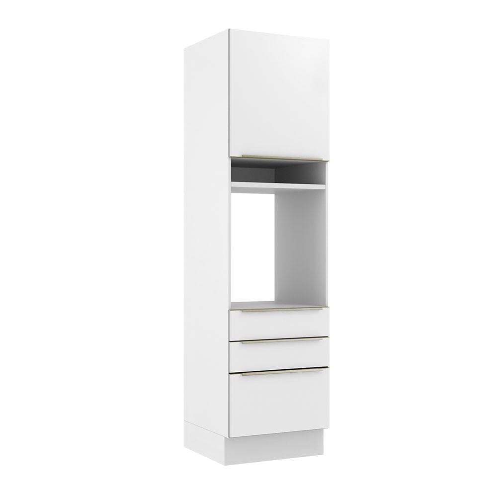 Torre Quente Madesa Lux 60 Cm 1 Porta 3 Gavetas Branco/Branco Veludo Branco